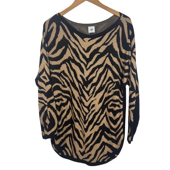 Cabi Sweater Women Size M Black Brown Zebra Print Long Sleeve Modest Career Work - Picture 1 of 6